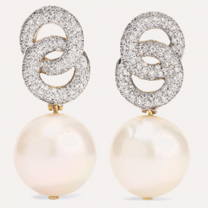 18K gold diamond pearl earrings 925 bạc