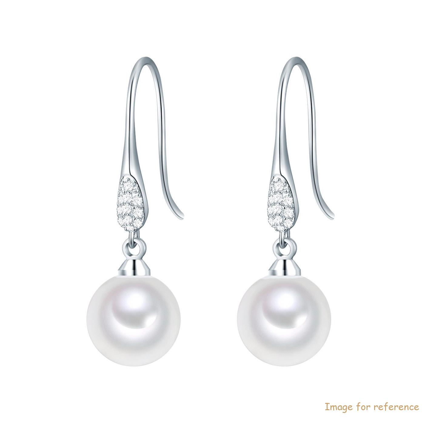 Custom engraved rhodium plated silver pearl earrings
