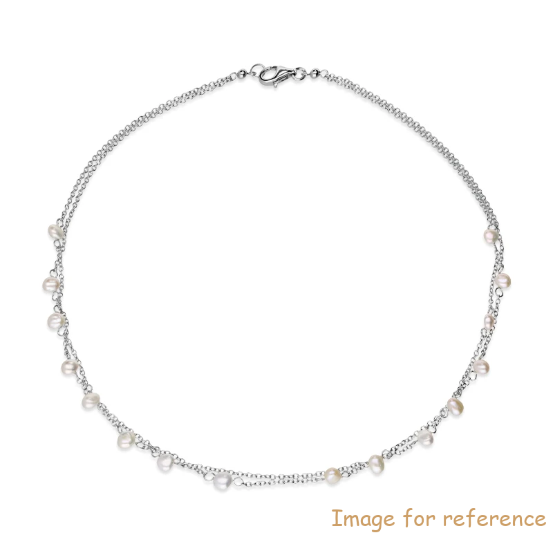 Wholesale custom rhodium plating Sterling Silver White and Silver Pearl Double Chain Necklace supplier