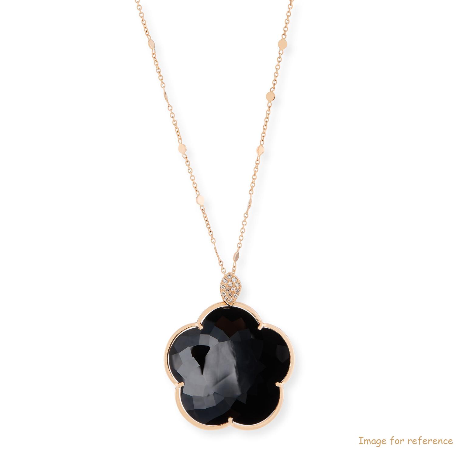 Custom made 18k Black Onyx Floral Pendant Necklace Diamonds women's fine jewelry designer