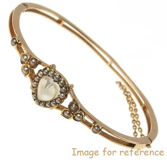 Custom Gold Bangle with Moonstone Heart & Pearls design OEM jewelry supplier