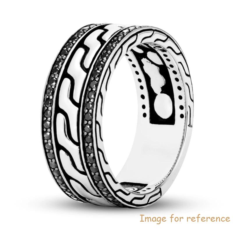 Custom Men's Classic Chain Ring Black Sapphire Sterling Silver jewelry OEM factory