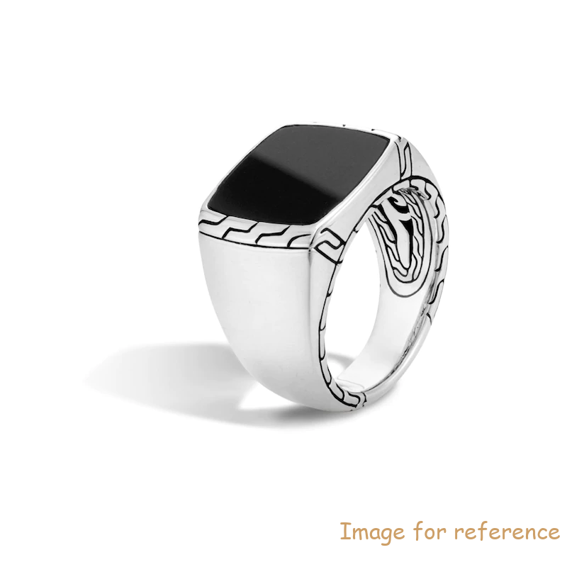 Custom Men's Classic Chain Signet Ring Black Jade Sterling Silver designer
