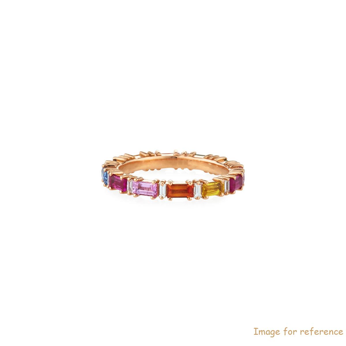 OEM design 18k Rose Gold Eternity Diamond & Rainbow Sapphire Band Ring or custom silver ring