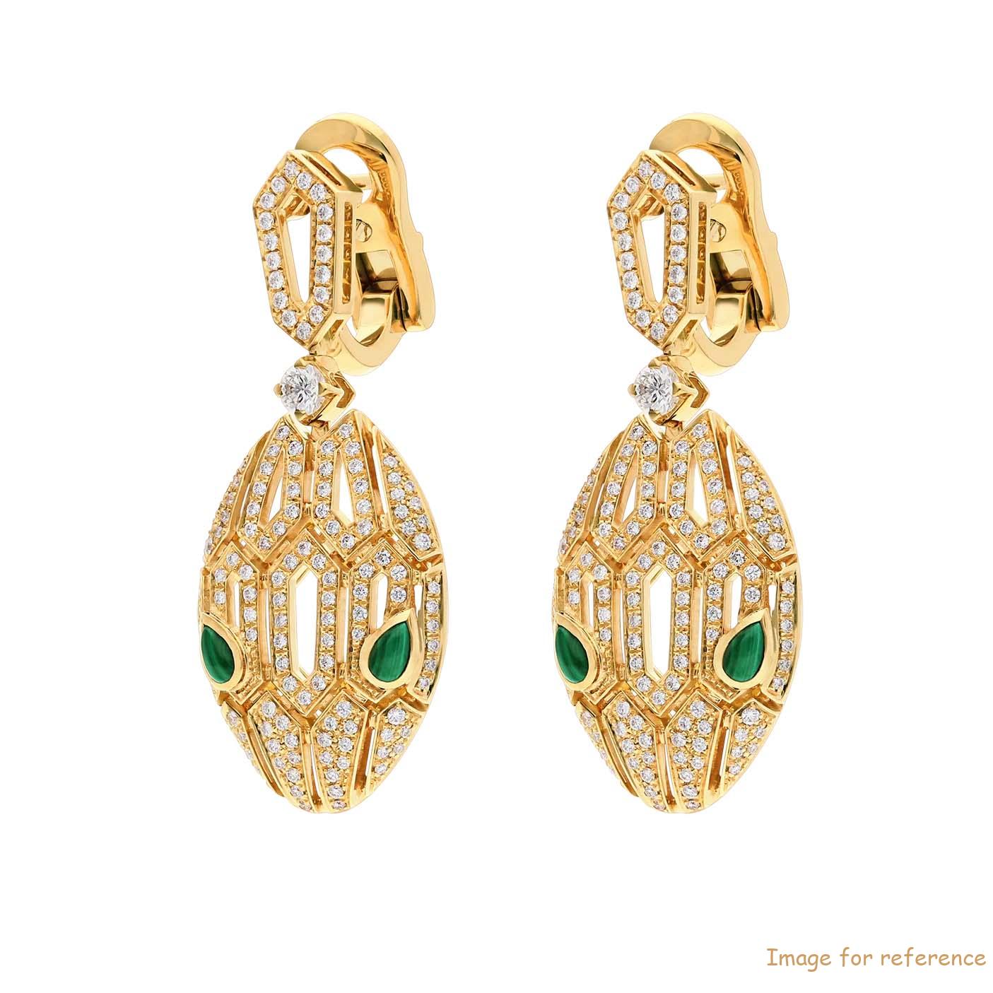 18k yellow gold earrings set with pavé diamonds and malachite eyes 18k yellow gold earrings set with pavé diamonds and malachite eyes