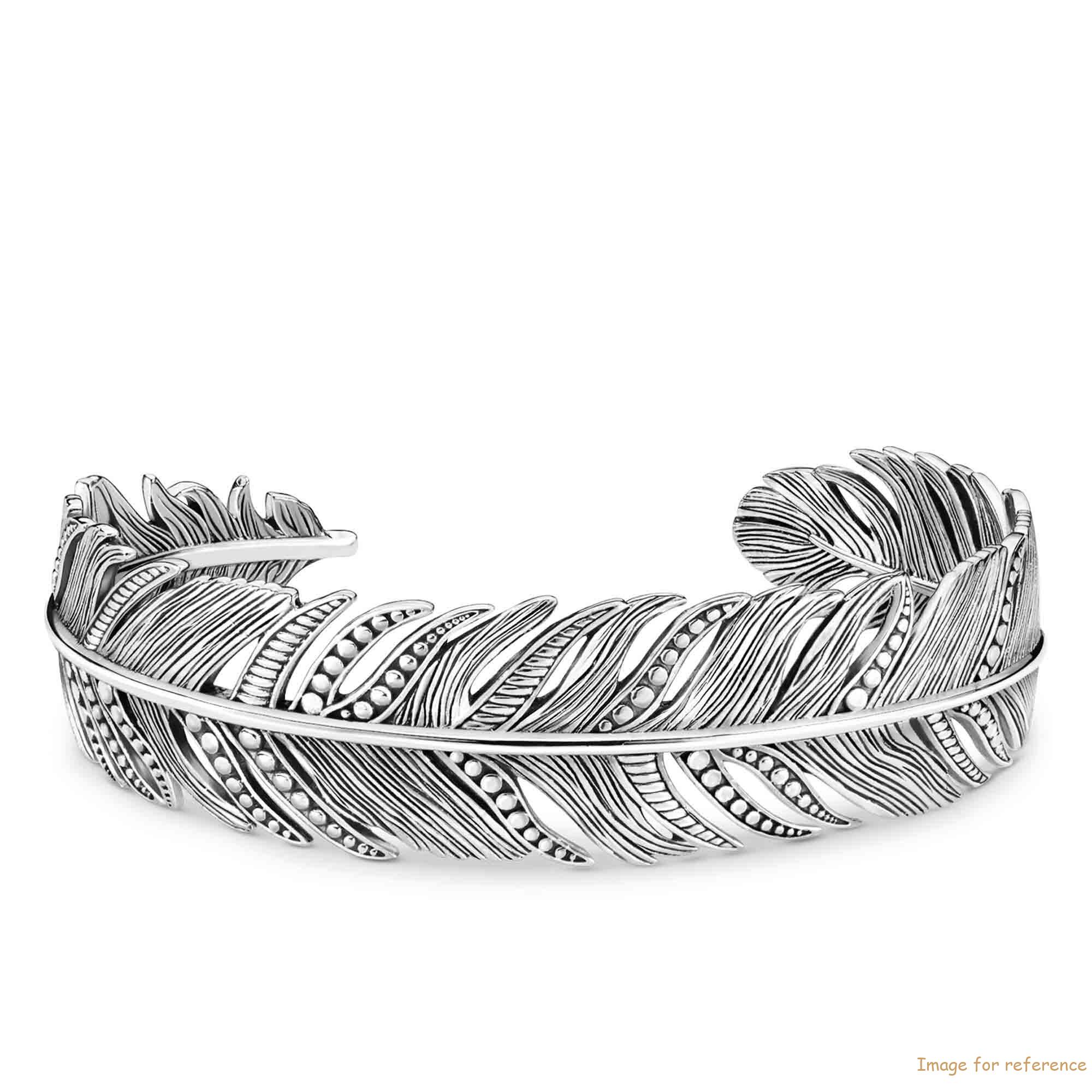 Custom Italian bracelet jewelry Silver feather bangle made of blackened 925 Sterling silver OEM
