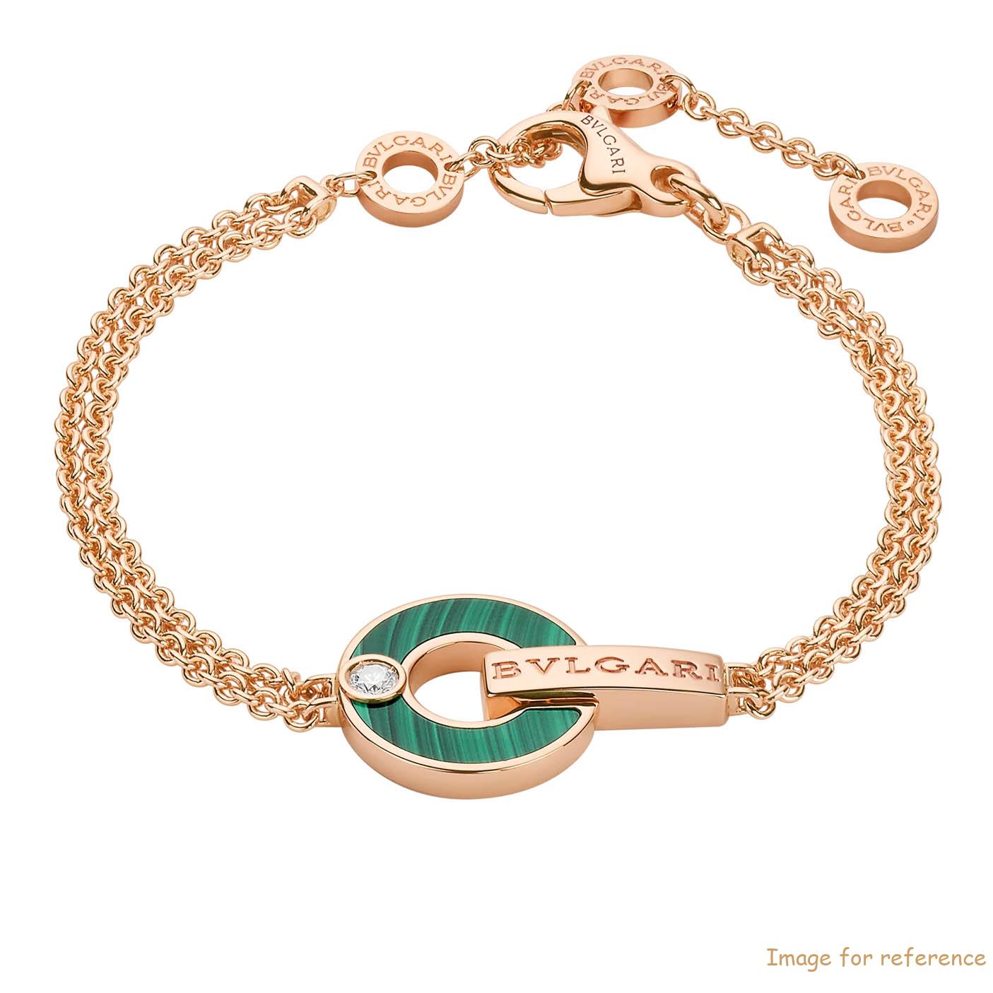 Custom design Openwork 18 kt rose gold bracelet set with malachite elements and a round brilliant-cut diamond OEM jewelry service Custom design Openwork 18 kt rose gold bracelet set with malachite elements and a round brilliant-cut diamond OEM jewelry service
