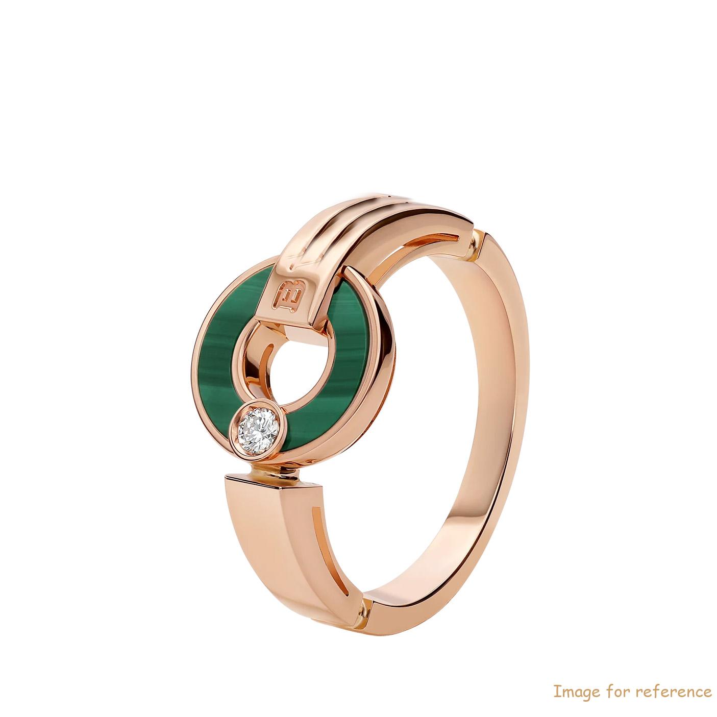 Custom design Openwork 18 kt rose gold ring set with malachite elements and a round brilliant-cut diamond OEM Jewelry Manufacturer
