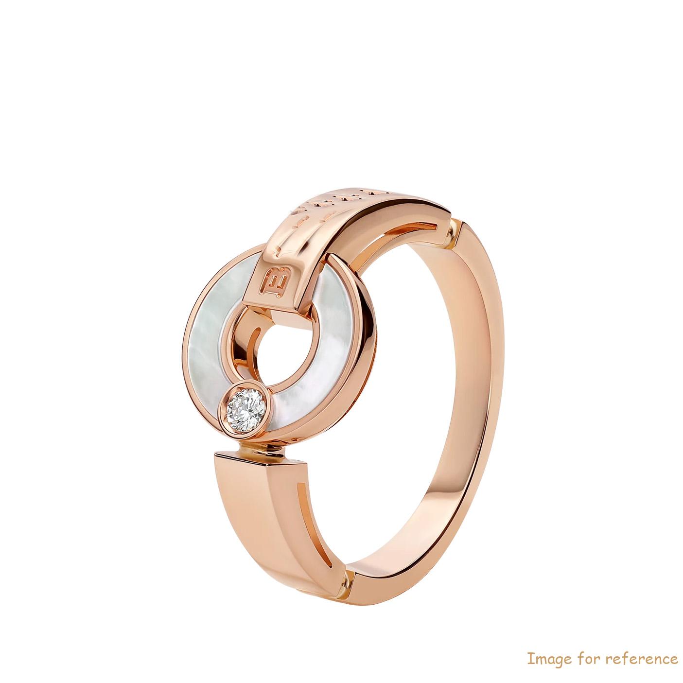 Custom design Openwork 18 kt rose gold ring set with mother-of-pearl elements and a round brilliant-cut diamond OEM Jewelry Manufacturer