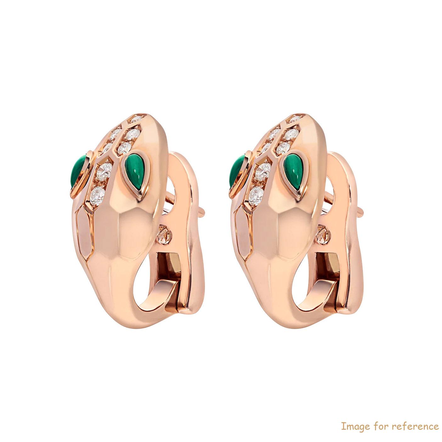 Custom design earrings in 18k rose gold, set with malachite eyes and demi pavé diamonds OEM Jewelry Factory