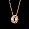 Custom design jewelry 18 kt rose gold necklace set with mother of pearl elements and pavé diamonds on the pendant.