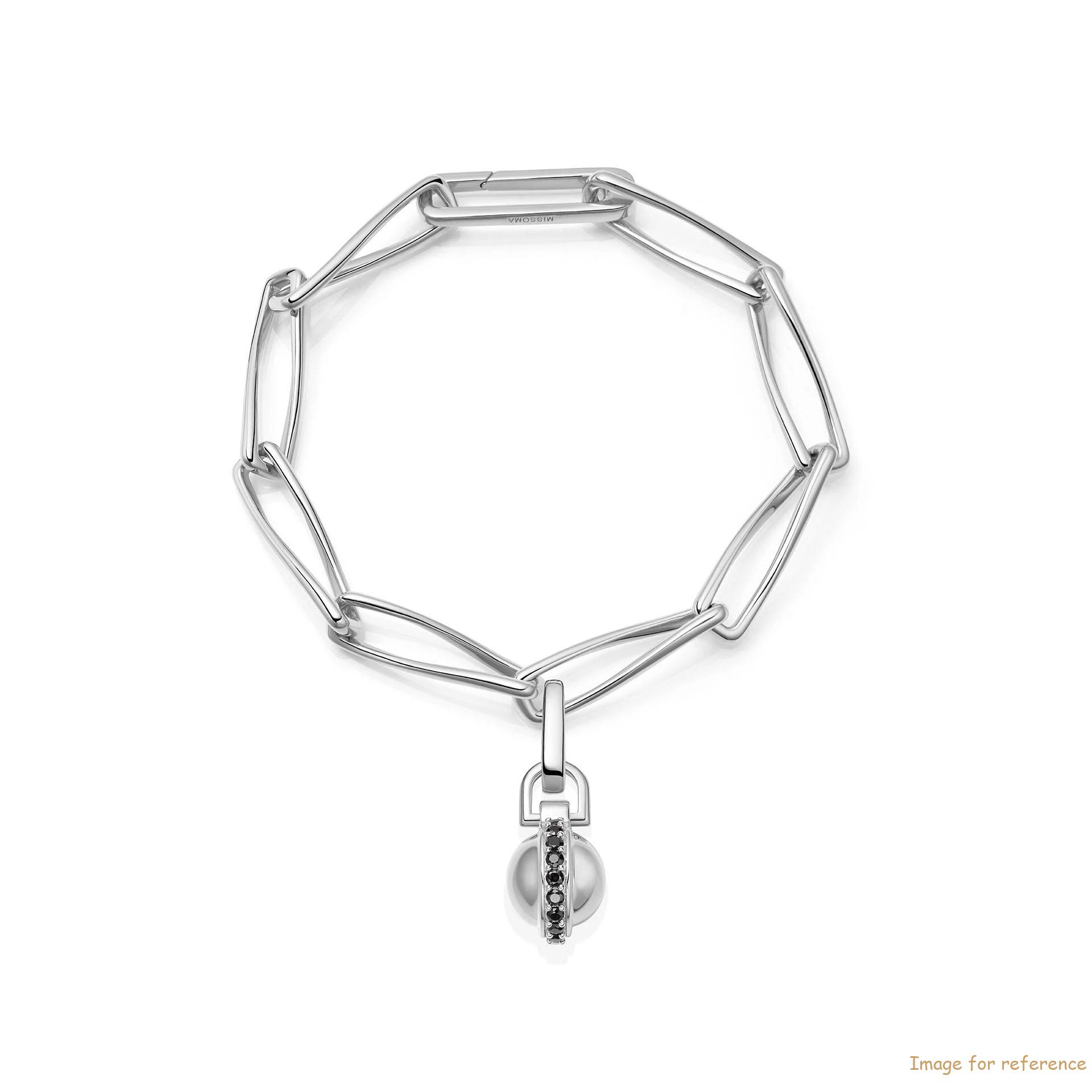 Custom made engraving Chain bracelet in Sterling Silver Plated On Brass with Black Spinel