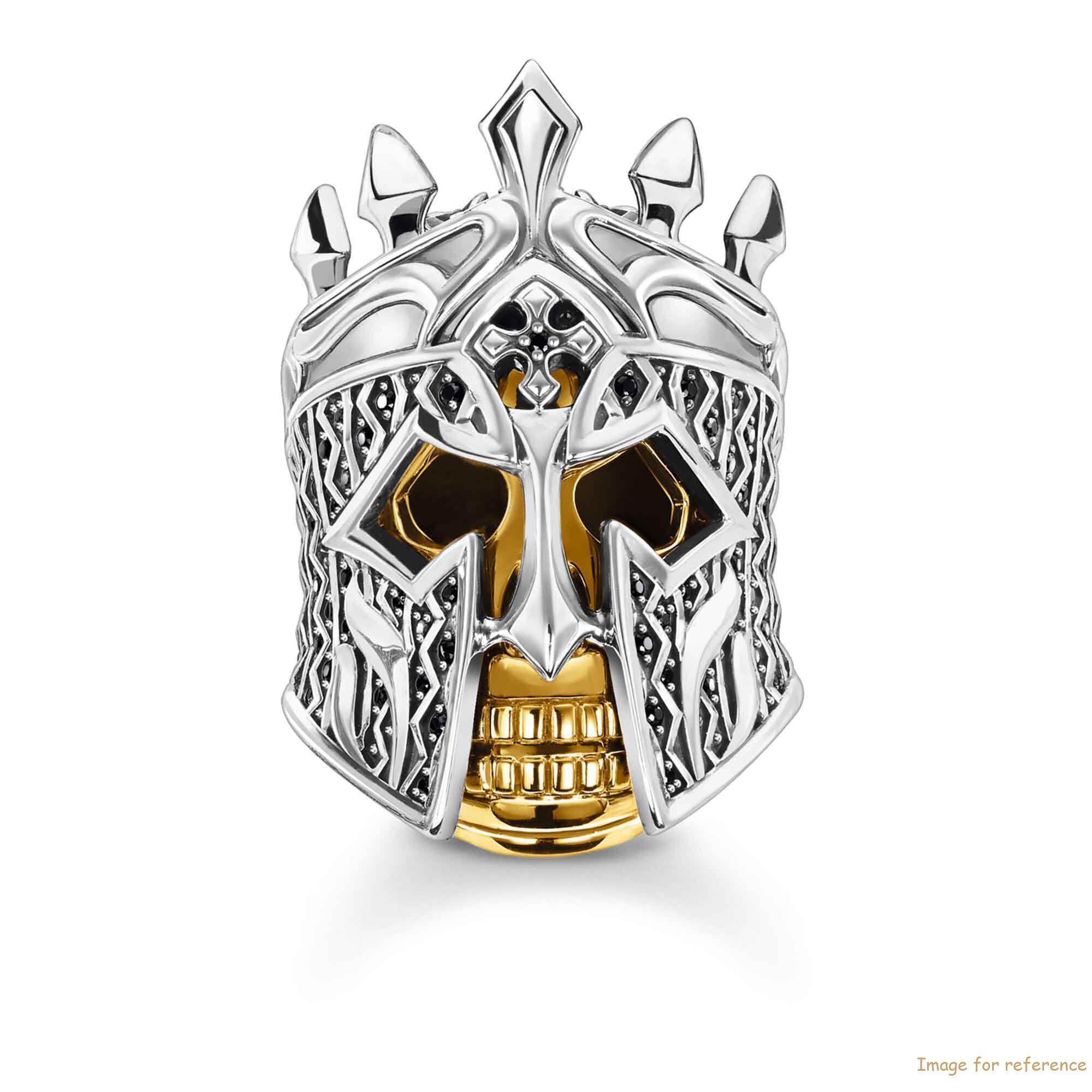 Custom mens Skull ring made of blackened 925 Sterling silver with yellow-gold plating OEM