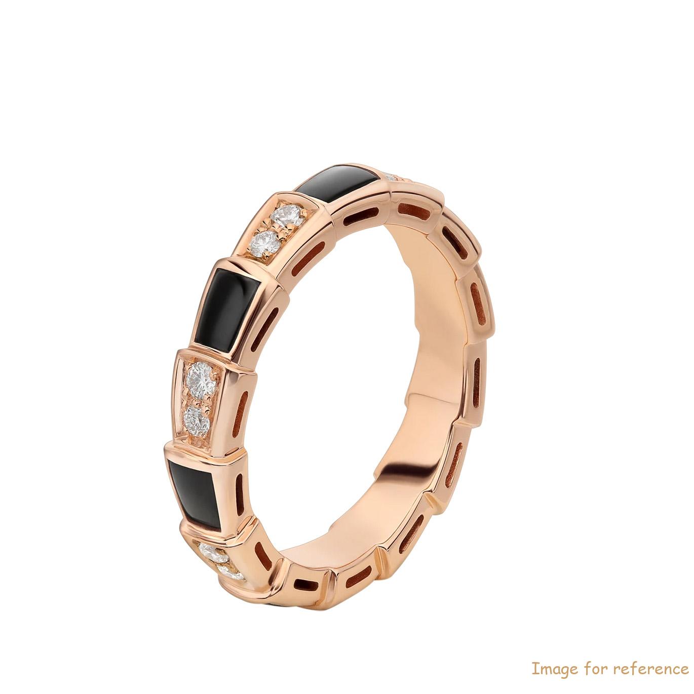 Design 18k rose gold thin ring set with onyx elements and pavé diamonds 20 years in OEM jewelry