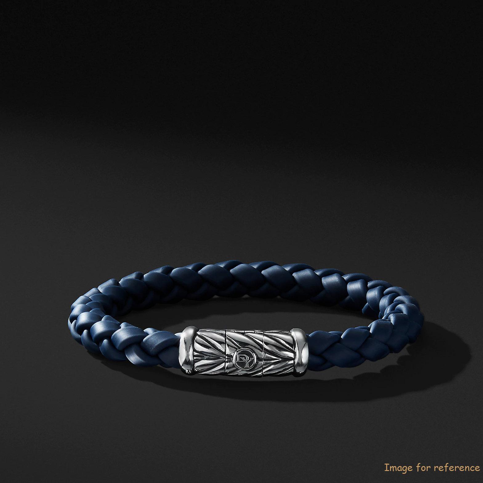 OEM Mens Bracelet on Sterling silver ,Woven blue rubber custom design your jewelry factory