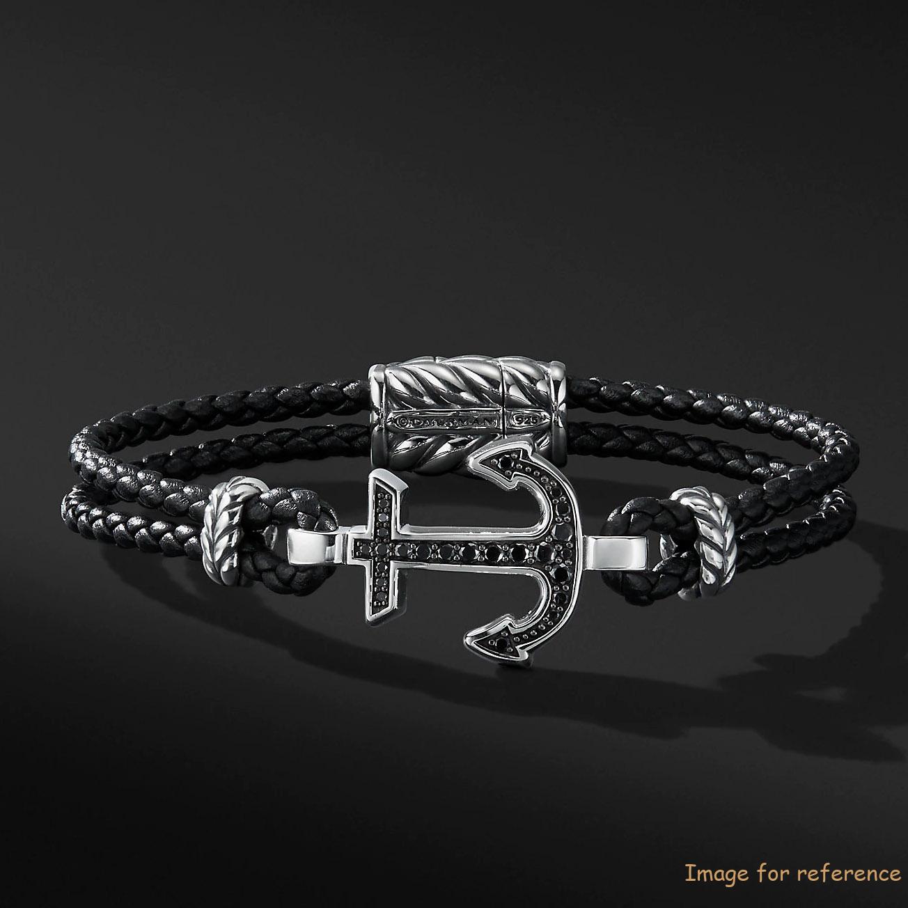 OEM Mens sterling silver bracelet Black Leather personalised custom design