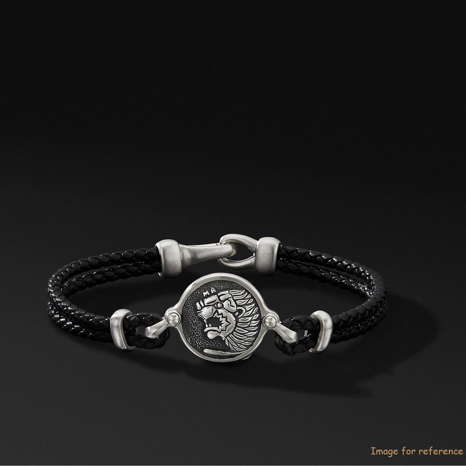 OEM ODM mens bracelet on Sterling Silver,Black Leather custom design your jewelry factory