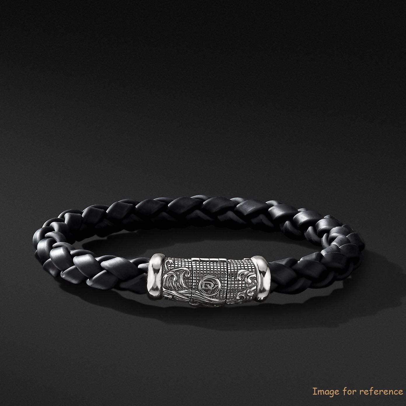OEM Sterling silver bracelet with Woven black rubber custom design your jewelry supplier