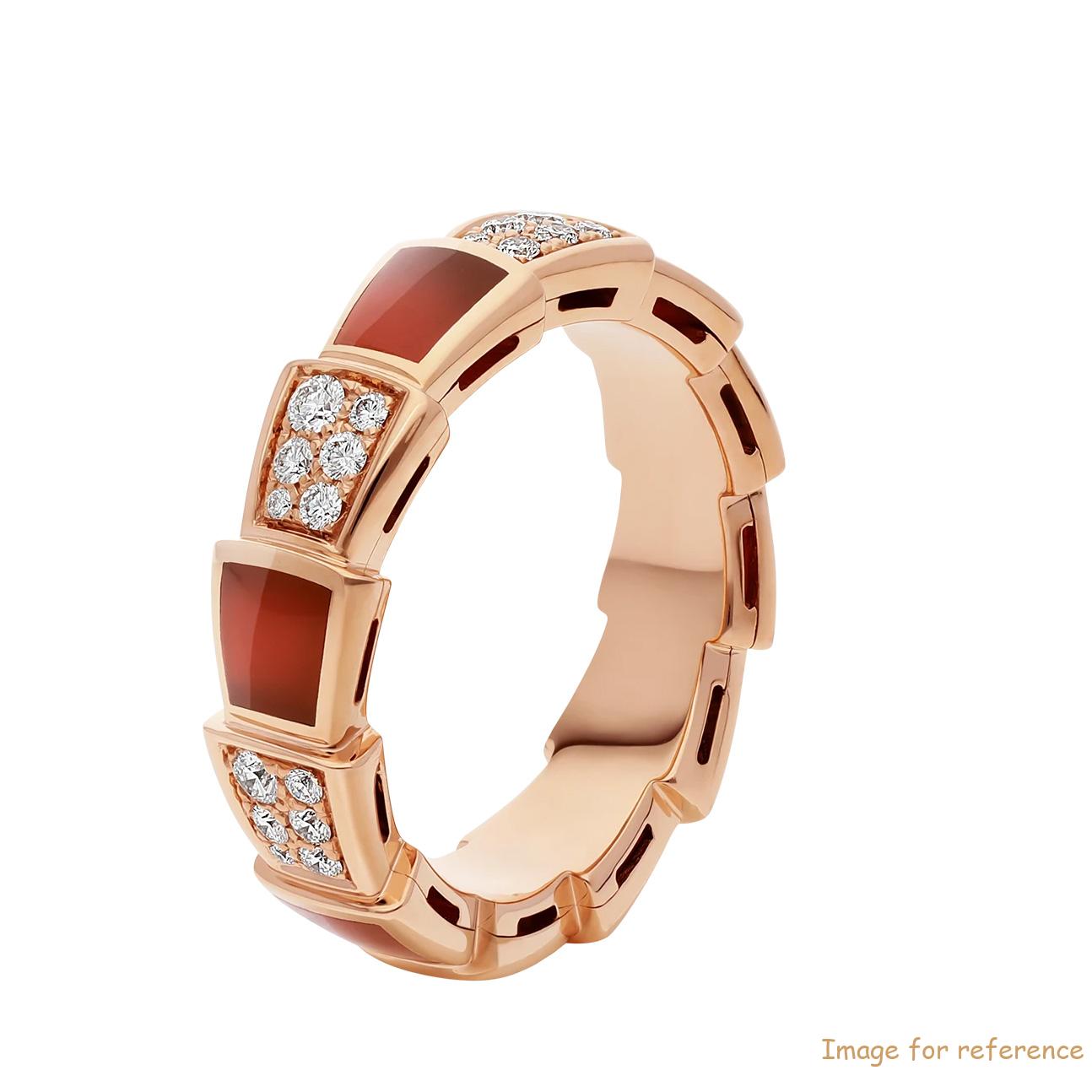 OEM band ring in 18 kt rose gold, set with carnelian elements and pavé diamonds Personalised design