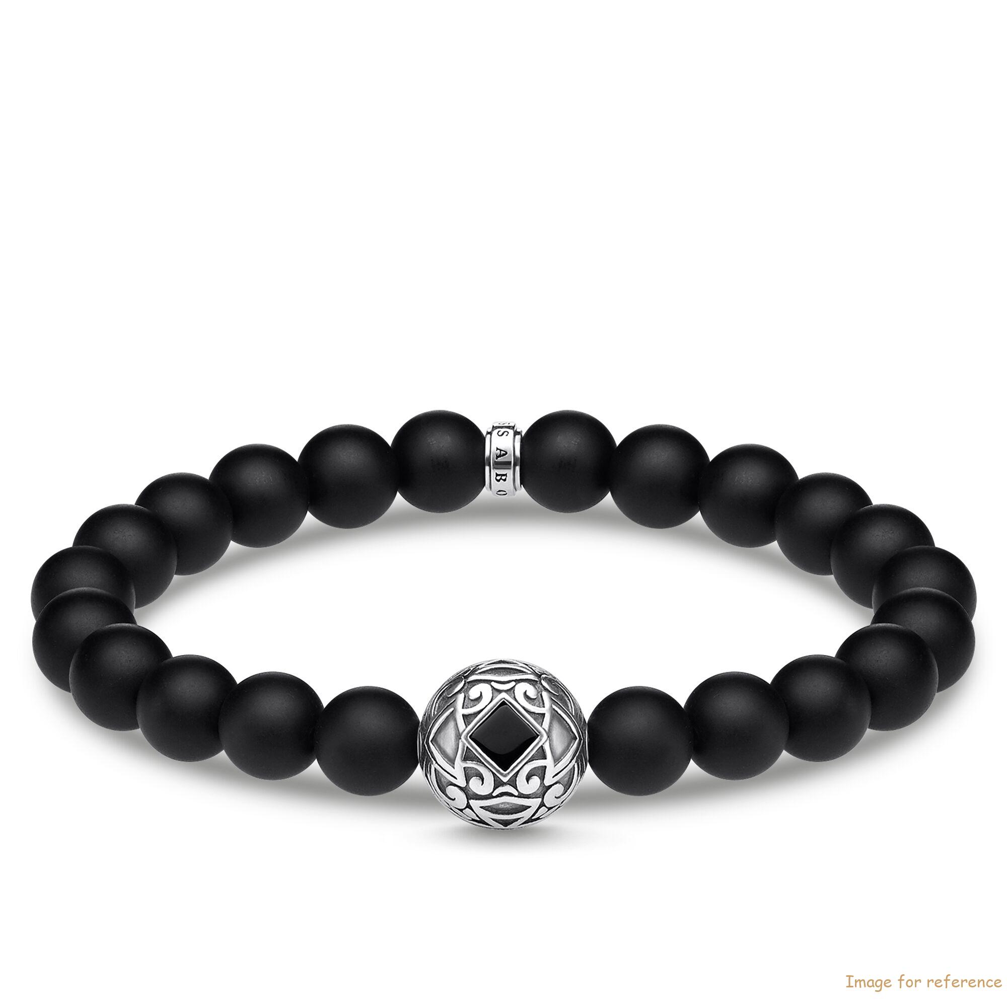 Custom Black sterling silver bracelet made of obsidian beads OEM mens jewelry