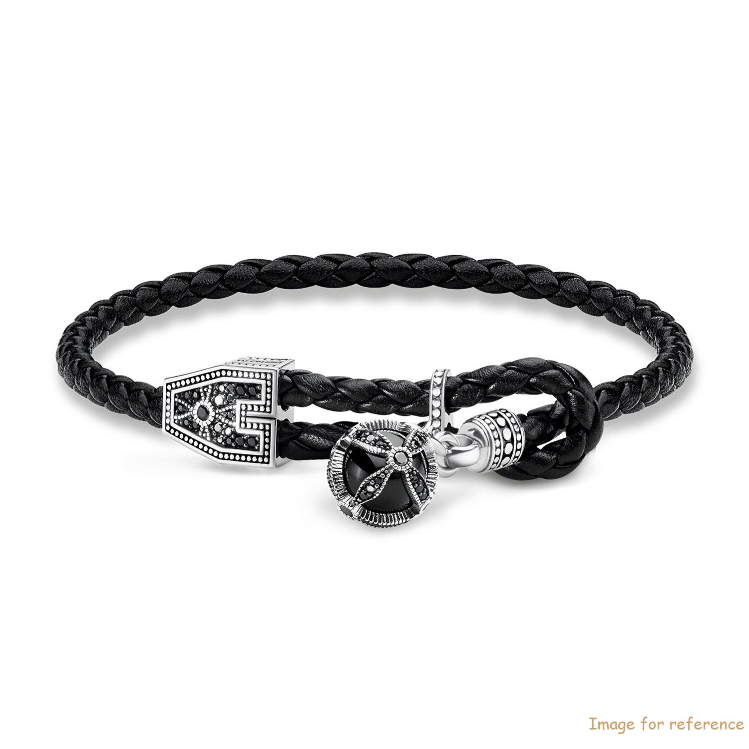Custom Bracelet 925 الفضة الاسترليني, اسودت, leather zirconia black, onyx odm manufacturer