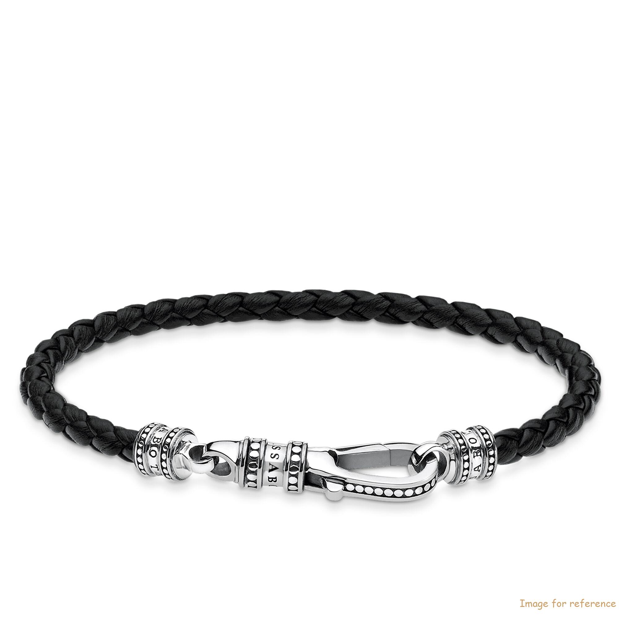 Custom Hand-woven, black leather bracelet design in Sterling silver manufacturer