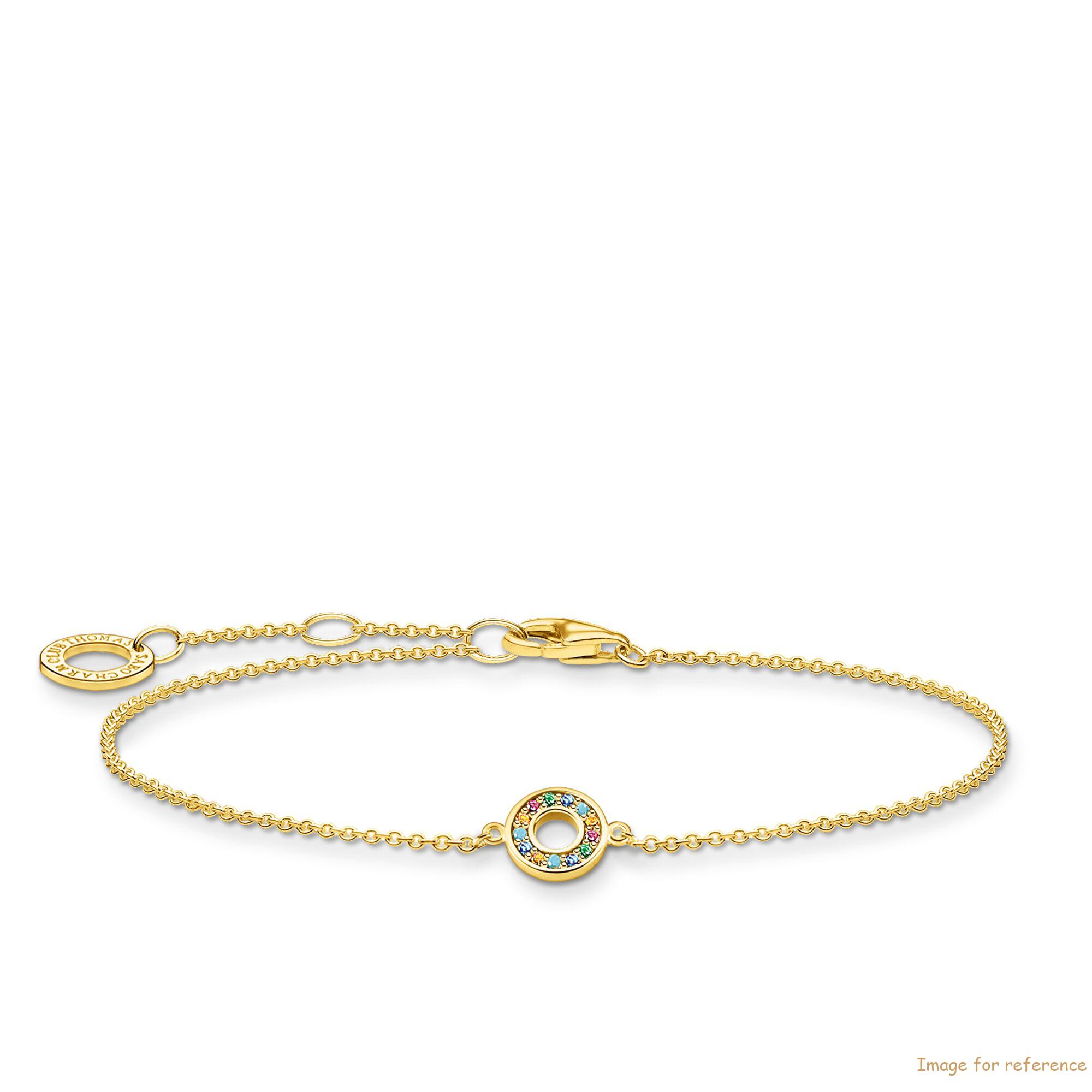 Customized Fine yellow-gold plating chain bracelet with round glass-ceramic stone