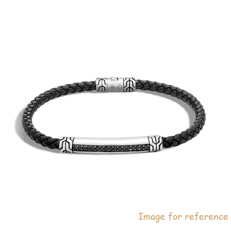 Custom Men's Classic Chain Station Bracelet Natural Black Sapphire Leather Sterling Silver OEM jewelry
