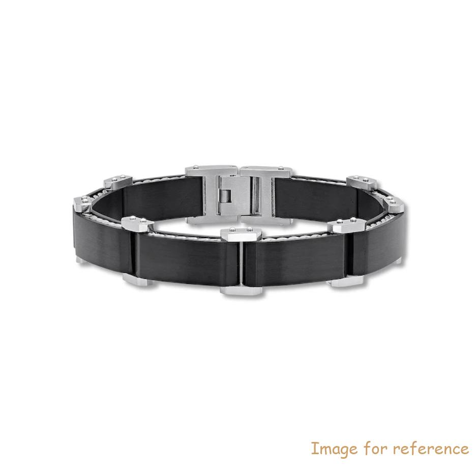 Custom Men's Link Bracelet Black Ion-plated Wholesale Sterling Silver Jewelry manufacturer