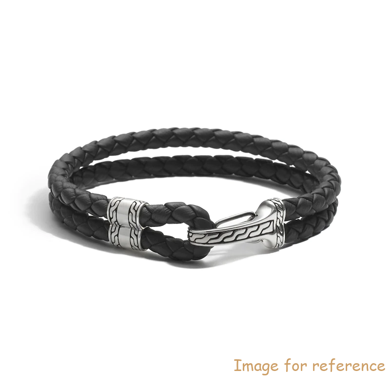 Custom Men's Bracelet Black Leather Sterling Silver made 925 Cz Design