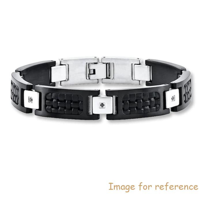 Custom Men's Bracelet Sterling Silver Leather rhodium plated bracelet wholesale jewelry