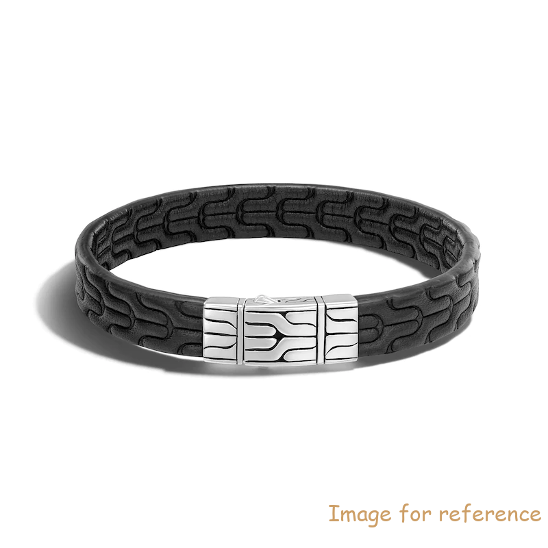 Custom Men's Chain Bracelet Black Leather Sterling Silver 925 wholesale sterling silver jewelry