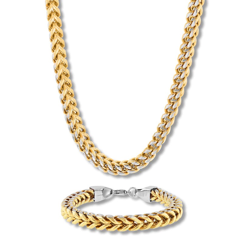 Custom OEM Men's Franco Chain Necklace Bracelet Set Two-Tone Stainless Steel from jewelry wholesaler