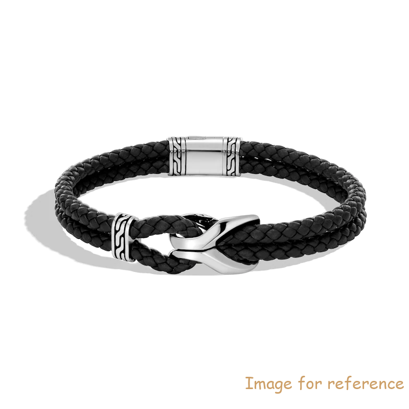 Custom made Men's Asli Classic Chain Link Bracelet Black Leather 925 Sterling Silver jewelry OEM