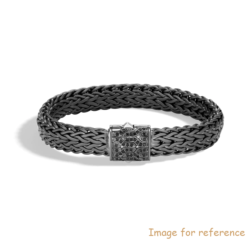 Custom made Men's Classic Flat Chain Bracelet Natural Black Sapphire Blackened 925 Sterling Silver OEM jewelry factory