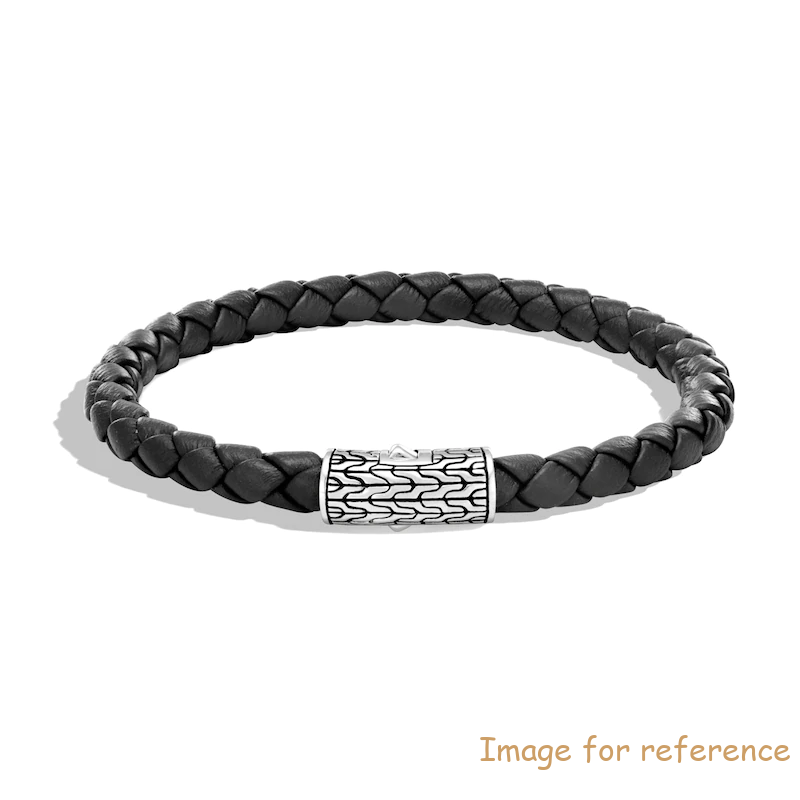 Men's Classic Chain Bracelet Black Leather Sterling Silver custom wholesale jewelry suppliers