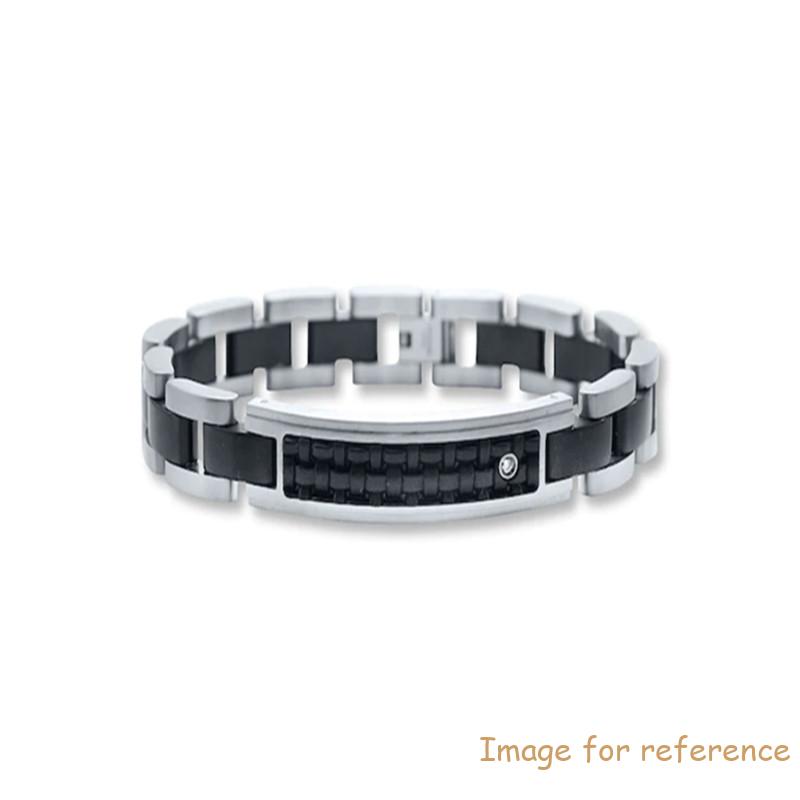 Custom wholesale Men's Bracelet Diamond Accent Stainless Steel Leather jewlery manufacturer
