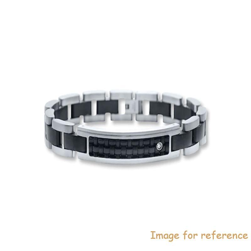 Custom wholesale Men's Bracelet Diamond Accent Stainless Steel Leather jewlery manufacturer