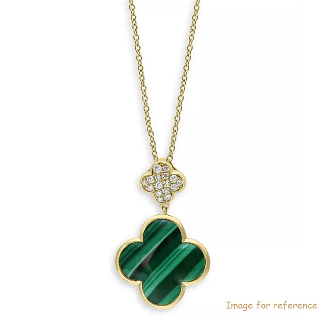 Netherlands silver jewelry retailers custom Malachite & Diamond Double Clover Pendant Necklace in 14K Yellow Gold vermeil