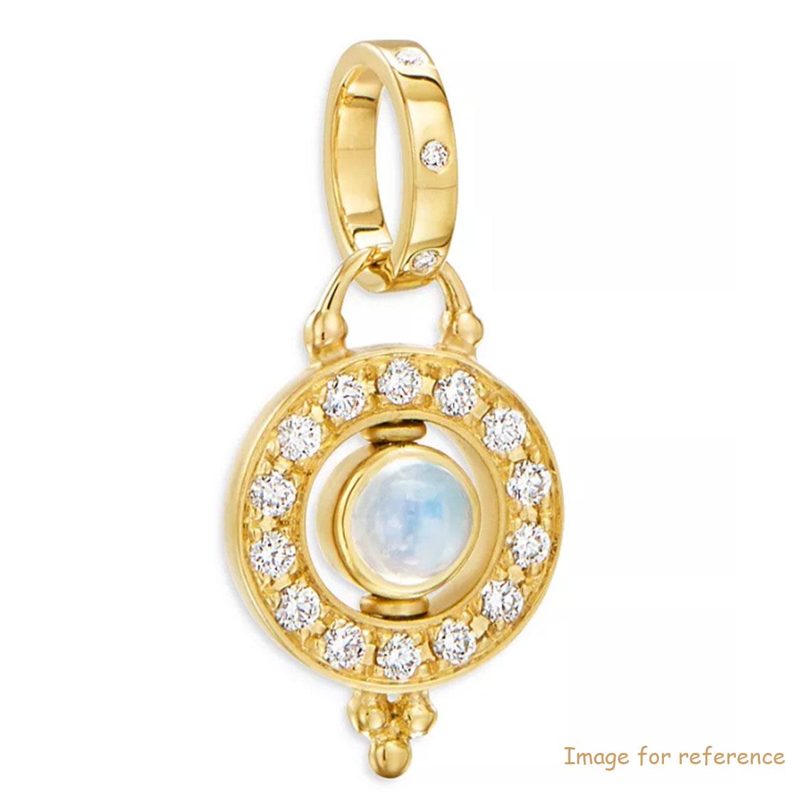 Custom design jewelry manufacturer 18K Yellow Gold Celestial Blue Moonstone & CZ Mini Orbit Pendant