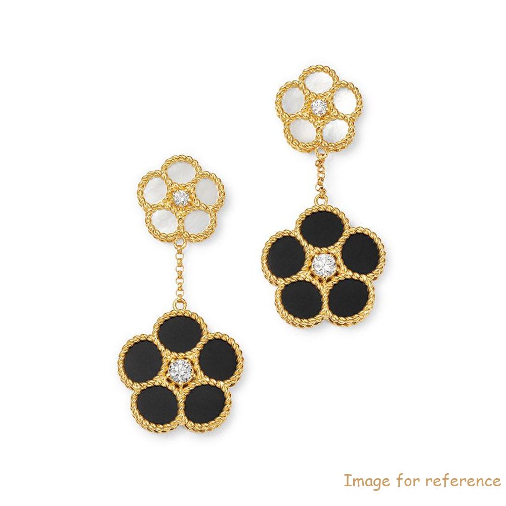 OEM ODM 18K Yellow Gold Mixed Daisy Mother of Pearl, الجزع & CZ Flower Drop Earrings Jewelry manufacturer