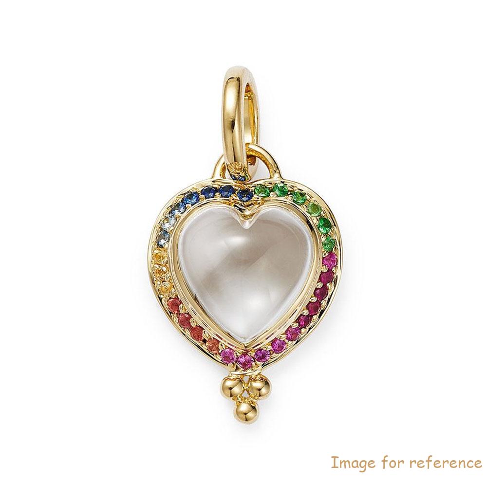 Custom Pendant jewelry in 18K Yellow Gold Vemeil with Rock Crystal Heart & Rainbow cubic zirconia