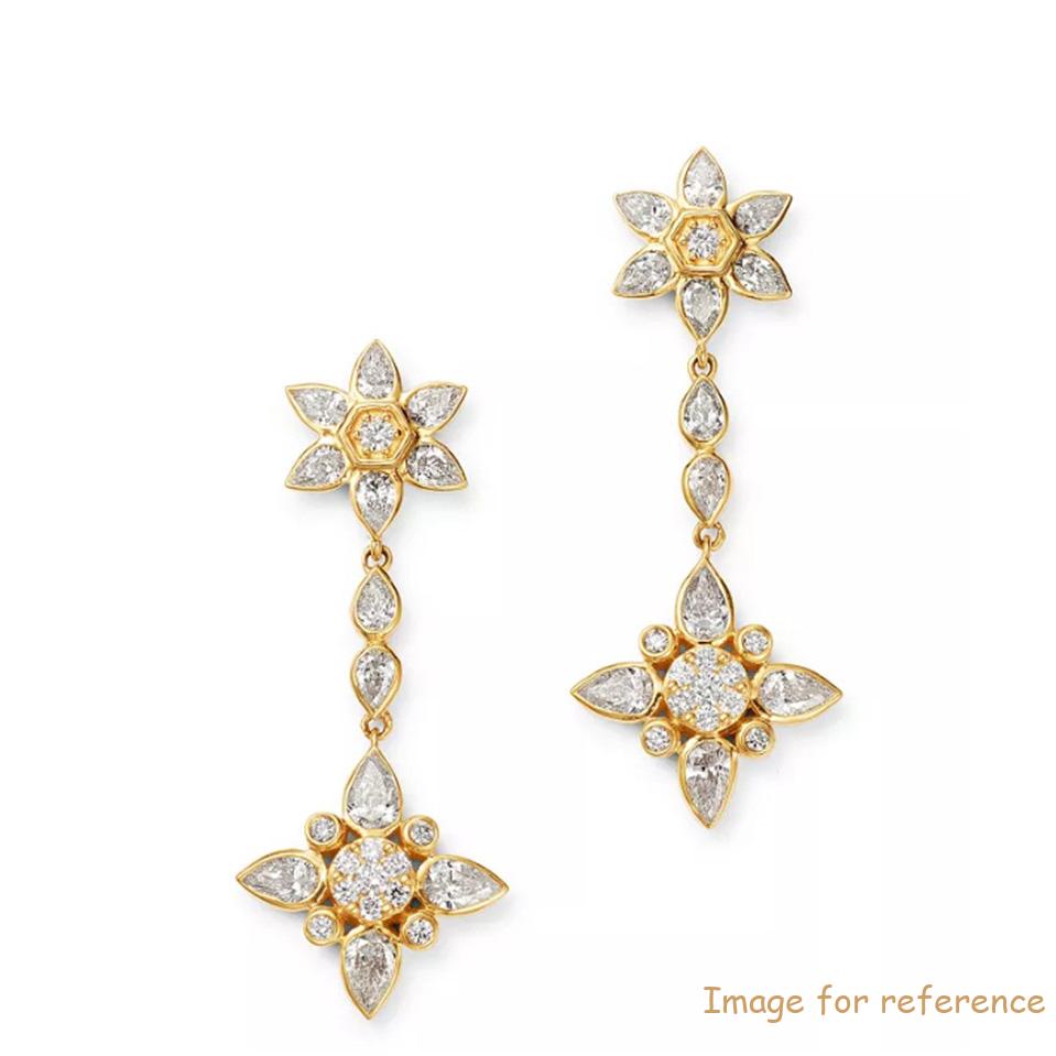 Custom made CZ Flower Drop Earrings in 14K Yellow Gold Vermeil jewelry factory