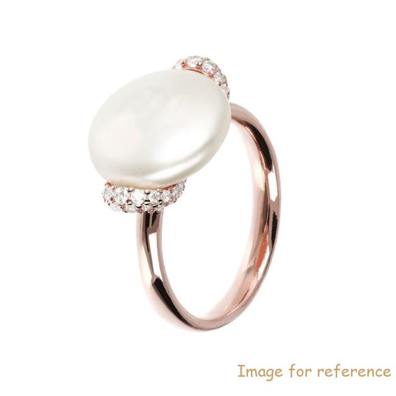 Create a pearl ring in sterling silver for women with brand name engraved