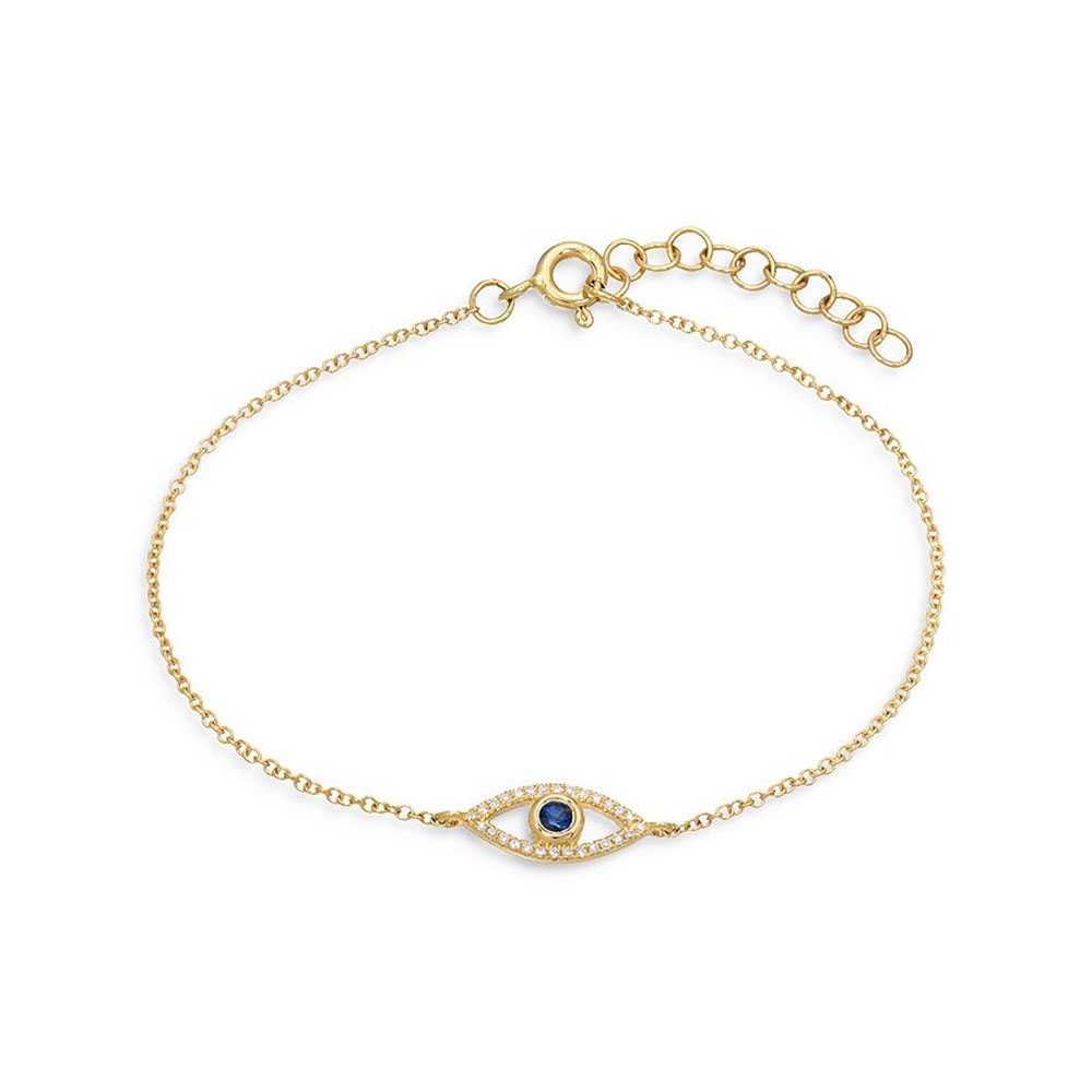 Custom jewelry,14K Yellow Gold Vermeil CZ & Blue Sapphire Evil Eye Bracelet