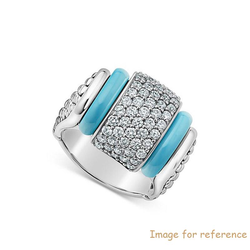 Custom Blue Caviar & CZ Sterling Silver Statement Ring in 18k white gold plated silver 925