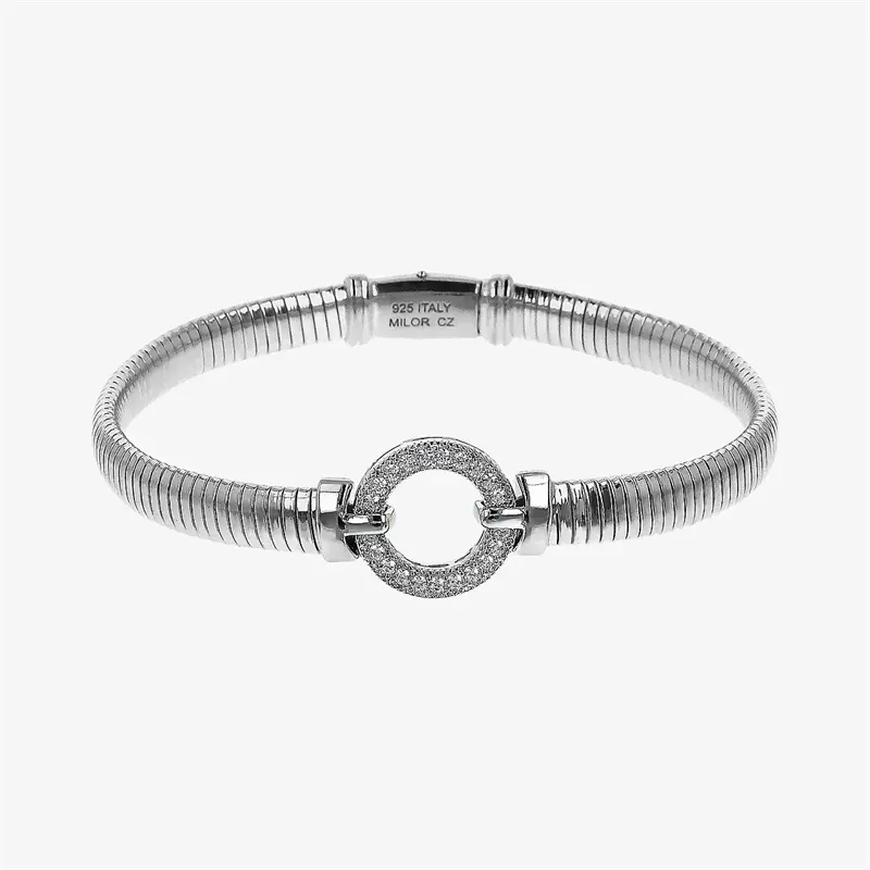 مصنع المجوهرات الشخصية والمخصصة لسوار توبوغاس فييوم ومرصعة بالزركونيا المكعبة Personalized and Custom Jewelry Factory of Tubogas Bracelet in 925 Silver Rhodium Plated with Pavé of Cubic Zirconia