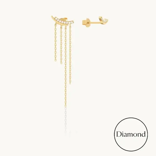Diamond Cascade Chain Stud Earrings in Gold-1786952243249 Women's Custom Jewelry Diamond Cascade Chain Stud Earrings in Gold At JINGYING