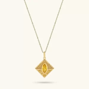 Custom Silver Jewelry Marquise Citrine Geometric Necklace In Gold Vermeil