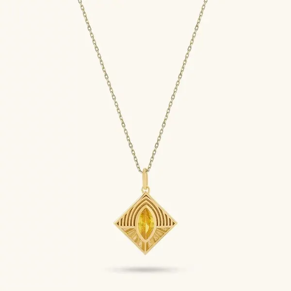 Marquise Citrine Geometric Necklace - Gold Vermeil-178763360297 Custom Silver Jewelry Marquise Citrine Geometric Necklace In Gold Vermeil